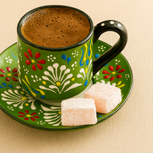 EL YAPIMI ÇİNİ SERAMİK KABARTMA DESENLİ 2' Lİ KAHVE FİNCANI SETİ