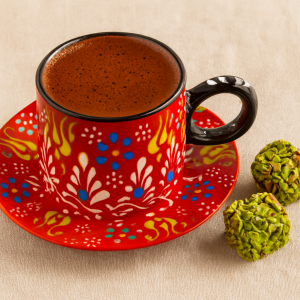 EL YAPIMI ÇİNİ SERAMİK KABARTMA DESENLİ 2' Lİ KAHVE FİNCANI SETİ