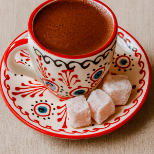 EL YAPIMI ÇİNİ SERAMİK KABARTMA DESENLİ NAZAR MOTİF 2' Lİ KAHVE FİNCANI SETİ