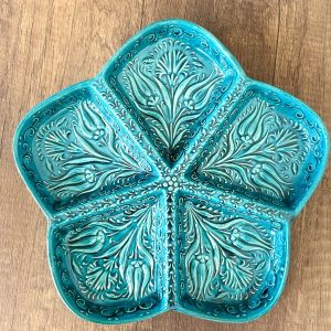 EL YAPIMI ÇİNİ SERAMİK KABARTMA DESENLİ DAMLA MODEL TURKUAZ / YEŞİL ÇEREZLİK - KAHVALTILIK