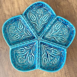 EL YAPIMI ÇİNİ SERAMİK KABARTMA DESENLİ DAMLA MODEL FİRUZE / MAVİ ÇEREZLİK - KAHVALTILIK