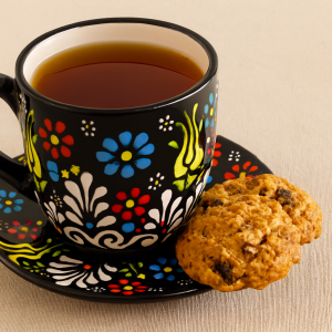 EL YAPIMI ÇİNİ SERAMİK KABARTMA DESENLİ 2' Lİ ÇAY FİNCANI SETİ