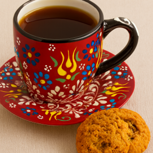 EL YAPIMI ÇİNİ SERAMİK KABARTMA DESENLİ 2' Lİ ÇAY FİNCANI SETİ