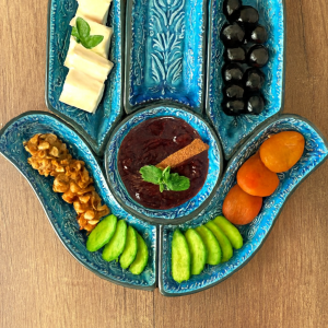 EL YAPIMI ÇİNİ SERAMİK KABARTMA DESENLİ FATMAANA MODELİ TURKUAZ / YEŞİL KAHVALTILIK - ÇEREZLİK