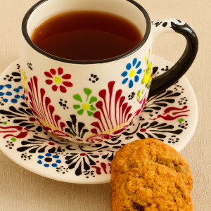 EL YAPIMI ÇİNİ SERAMİK KABARTMA DESENLİ 2' Lİ ÇAY FİNCANI SETİ